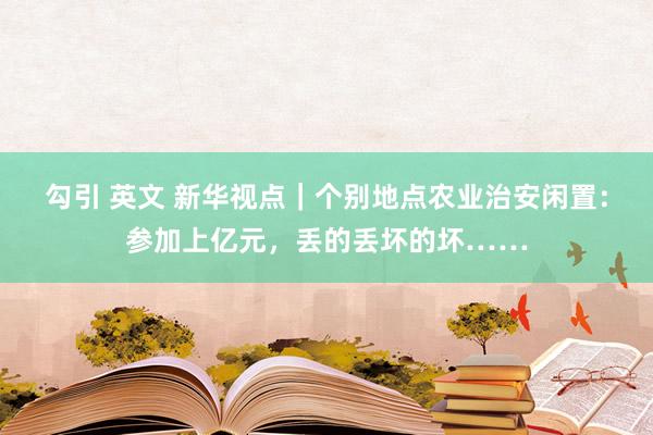 勾引 英文 新华视点｜个别地点农业治安闲置：参加上亿元，丢的丢坏的坏……