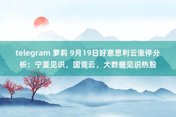 telegram 萝莉 9月19日好意思利云涨停分析：宁夏见识，国资云，大数据见识热股