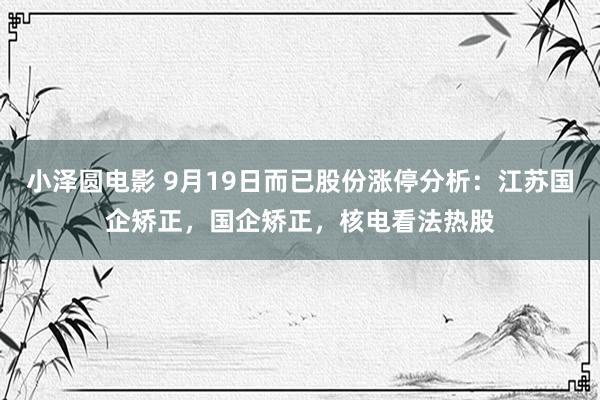 小泽圆电影 9月19日而已股份涨停分析：江苏国企矫正，国企矫正，核电看法热股