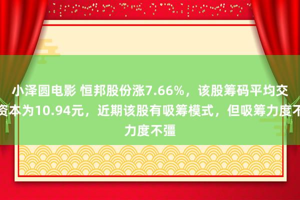 小泽圆电影 恒邦股份涨7.66%，该股筹码平均交游资本为10.94元，近期该股有吸筹模式，但吸筹力度不彊