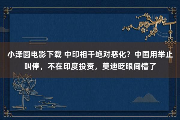 小泽圆电影下载 中印相干绝对恶化？中国用举止叫停，不在印度投资，莫迪眨眼间懵了