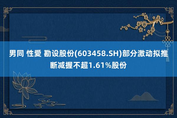 男同 性愛 勘设股份(603458.SH)部分激动拟推断减握不超1.61%股份