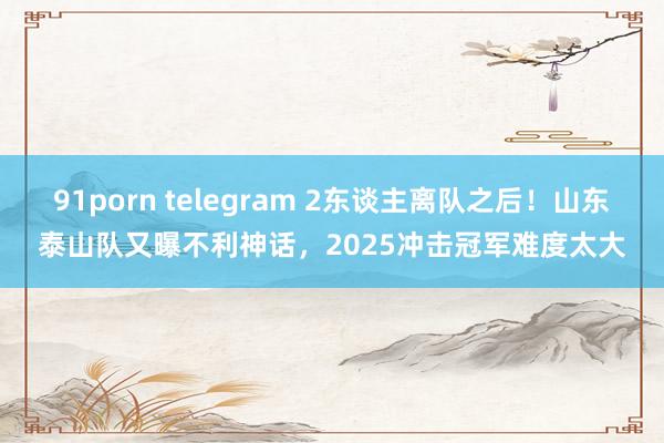 91porn telegram 2东谈主离队之后！山东泰山队又曝不利神话，2025冲击冠军难度太大