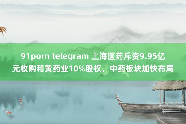 91porn telegram 上海医药斥资9.95亿元收购和黄药业10%股权，中药板块加快布局